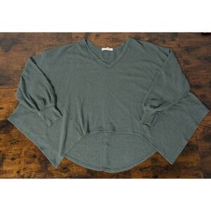 Free People We The Free Coraline Thermal Classic Waffle Knit Relaxed Fit Green S